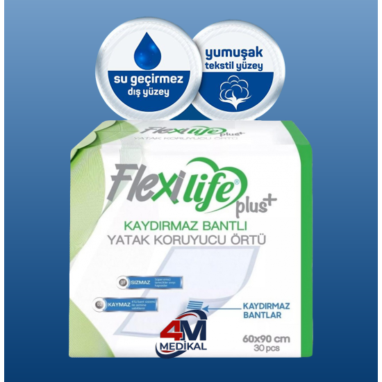 Flexi Life Flexilifeplus Hasta Altı Bezi Kaydırmaz Bantlı Yatak Koruyucu Örtü 60x90 Cm 30 Lu 1 Paket